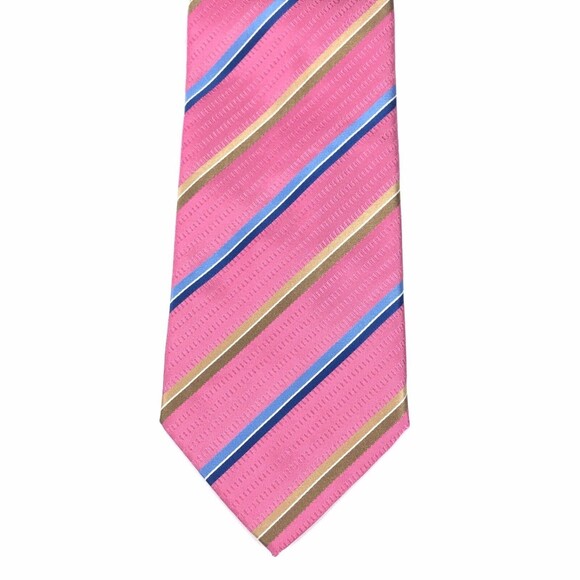 Read - 100% ITALIAN Silk PINK Striped DOLCEPUNTA Necktie Men's Luxury Tie - Picture 1 of 9